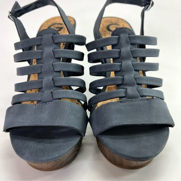 G by Guess Seany Platform Strappy Sandals Washed Denim 10 - Picture 5 of 16